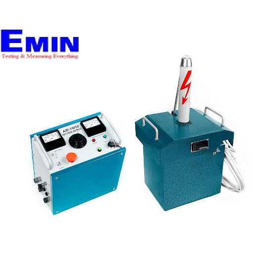 Technician checking high-voltage electrical measuring equipment during inspection
