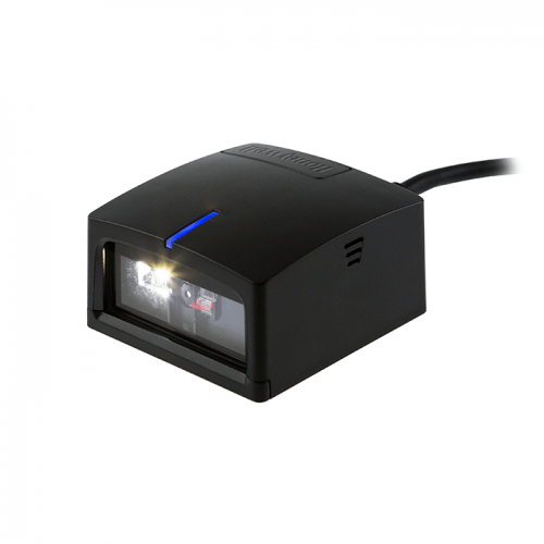 Fixed industrial barcode reader used in an automated production environment